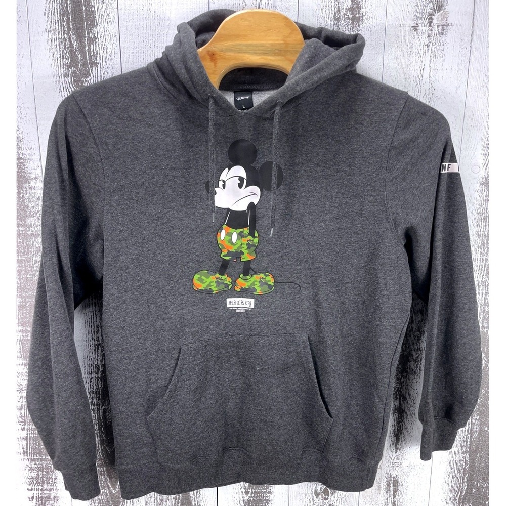 Neff Disney Mickey Mouse Hoodie Mens L Gray Camo Graphic Pullover F05HMLOXV